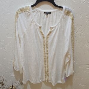 Luxurious White Blouse with Gold Detailing